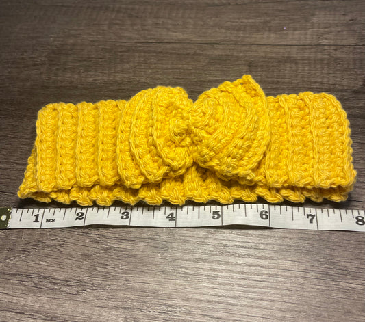 Handmade crochet yellow bow headband 100% cotton girls headband gift soft gentle headband 18” stretchable cotton