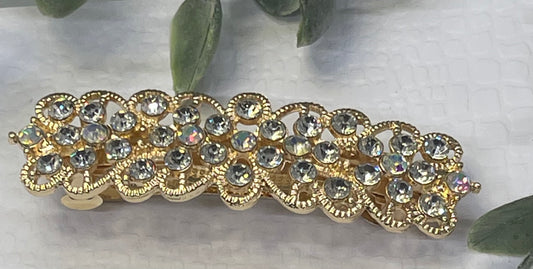 Clear Crystal rhinestone barrette approximately 3.0” gold tone formal hair accessories gift wedding bridesmaid