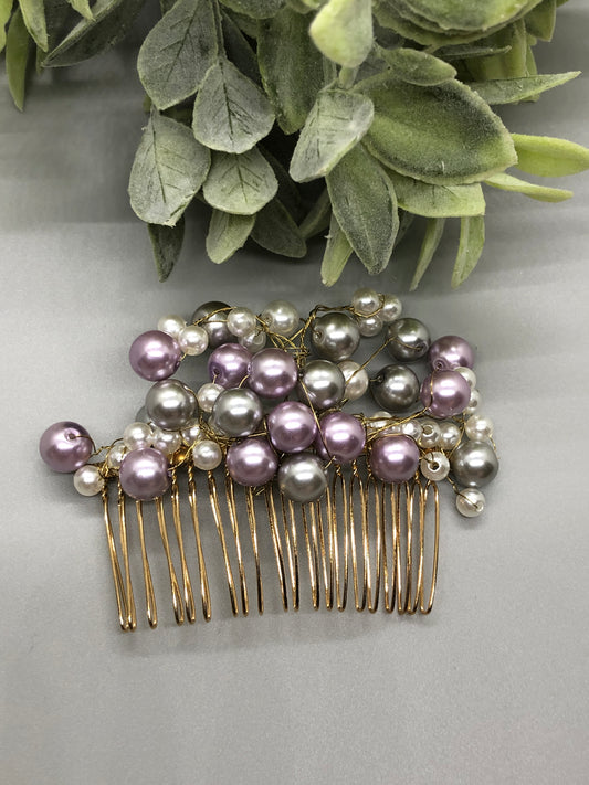 Purple Silver White Vines Hair Comb 3.5' Gold Comb Retro Bridal Prom Wedding Party