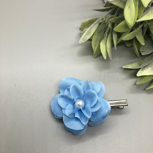 Baby Blue Flower White Pearl Alligator Clip Salon Clips Retro Vintage Style 1 pc