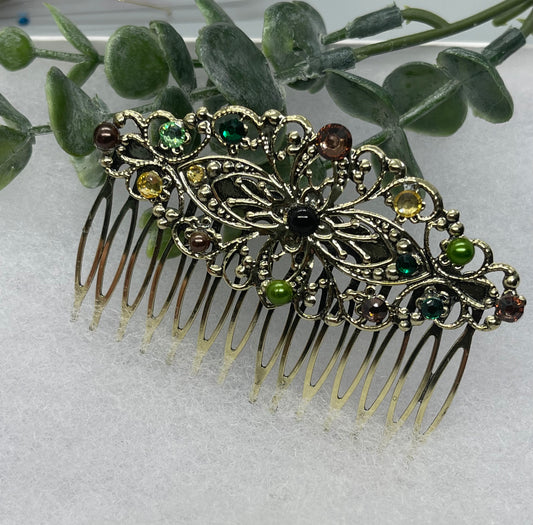 Camouflage Crystal vintage antique style leaf side hair comb approximately 3.5” long  Handmade hair accessory brida