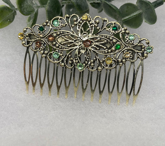 Camouflage Crystal vintage antique style leaf side hair comb approximately 3.5” long  Handmade hair accessory bridal wedding