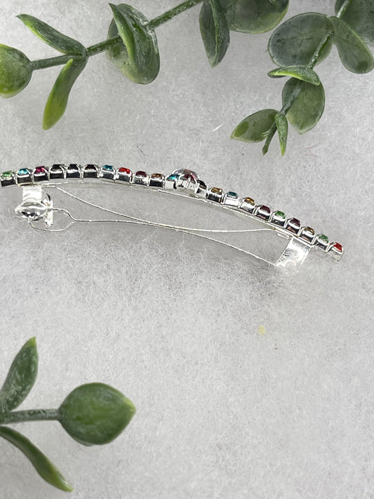 Rainbow Crystal Rhinestone  barrette approximately 3.0” silver tone formal hair accessory gift wedding bridal Hair accessory