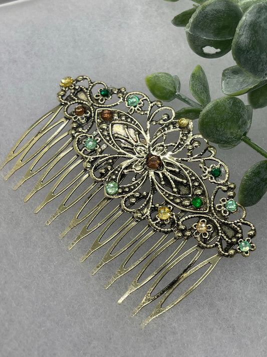 Camouflage Crystal vintage antique style leaf side hair comb approximately 3.5” long  Handmade hair accessory bridal wedding