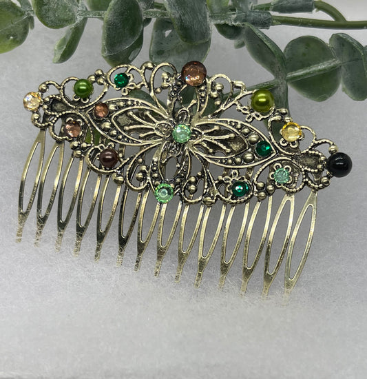 Camouflage Crystal vintage antique style leaf side hair comb approximately 3.5” long  Handmade hair accessory bridal wedding