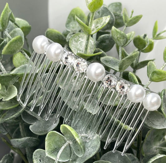 White bridal crystal Rhinestone Pearl hair comb accessory side Comb 3.5” clear plastic side Comb #004