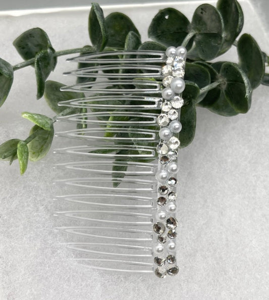 White bridal crystal Rhinestone Pearl hair comb accessory side Comb 3.5” clear plastic side Comb #005