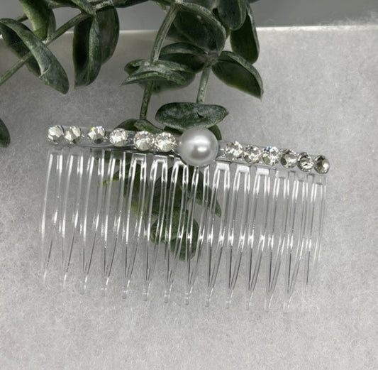 White bridal crystal Rhinestone Pearl hair comb accessory side Comb 3.5” clear plastic side Comb #006