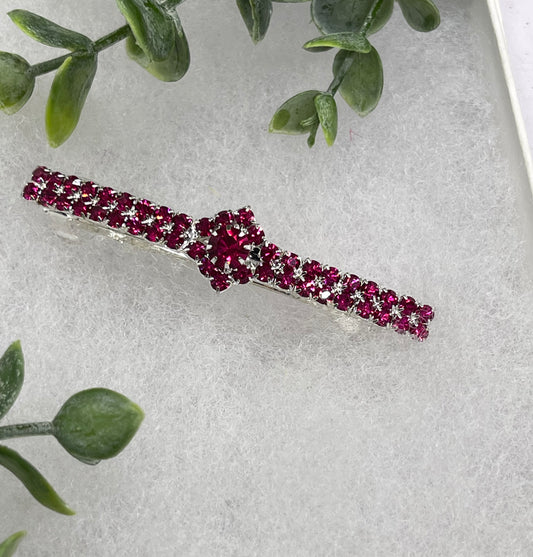 Purple wine Crystal Rhinestone  barrette approximately 3.0” silver tone formal hair accessory gift wedding bridal Hair accessory