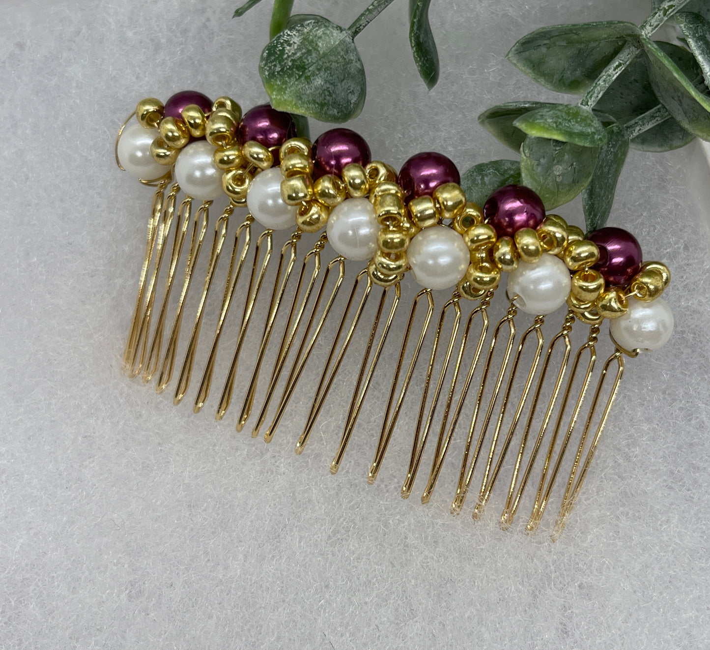 Purple White  gold beaded side Comb 3.5” gold Metal hair Accessories bridesmaid birthday princess wedding gift handmade accessories