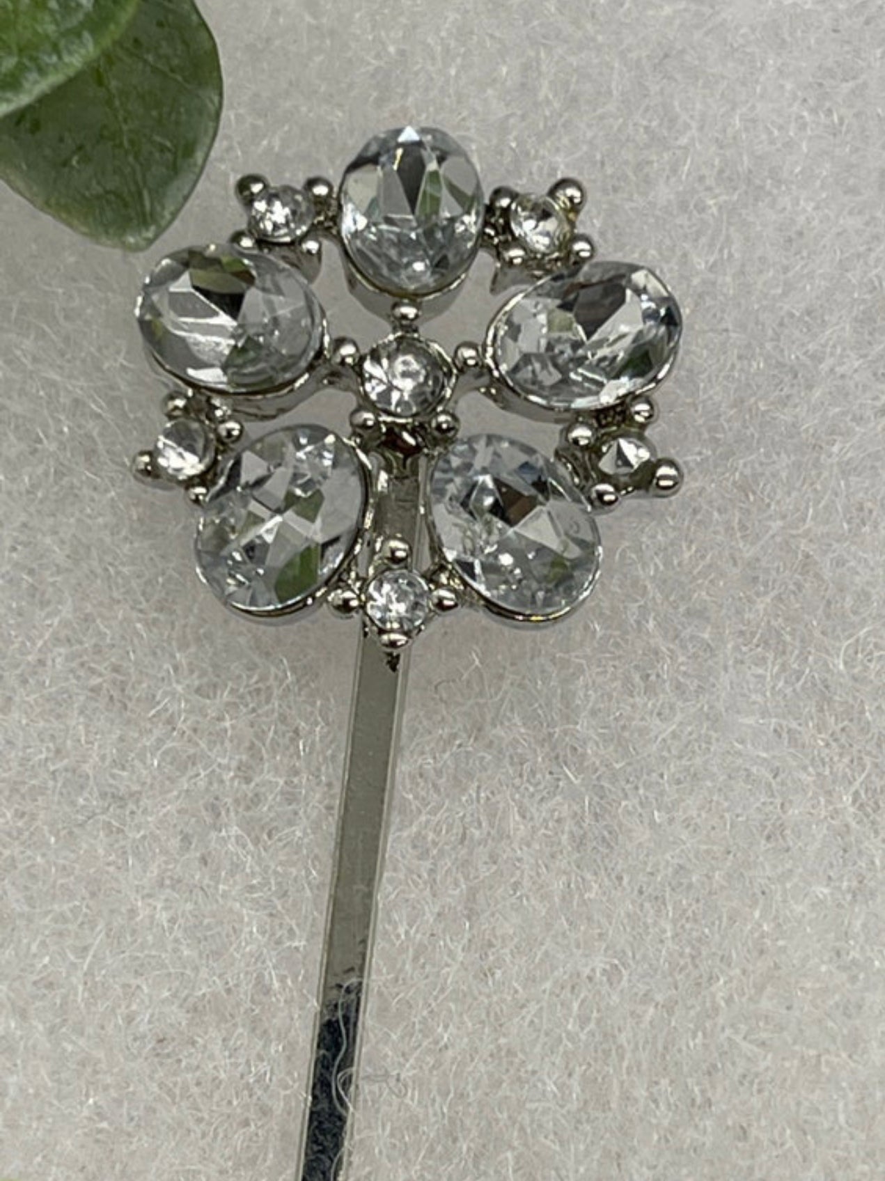 Silver crystal vintage antique style hair pin approximately 2.5” long Handmade hair accessory bridal wedding Retro