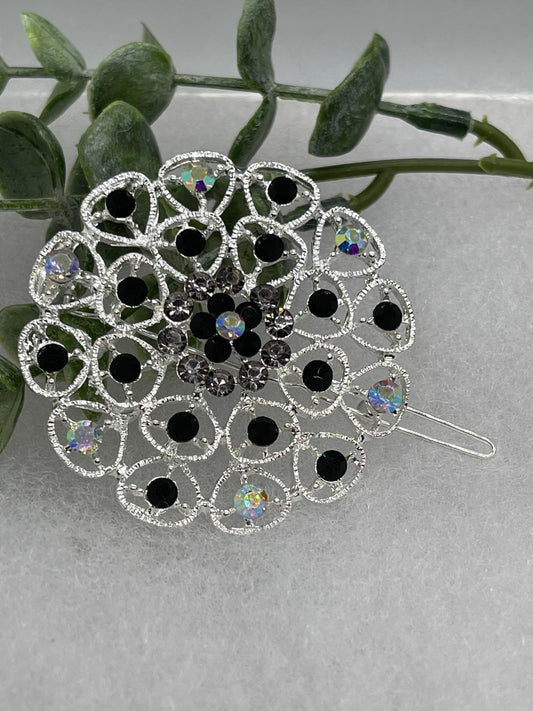 Black Crystal rhinestone hair clip approximately 2.0” wedding bridal shower engagement formal princess accessory