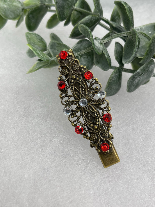 Red crystal rhinestone 2.5” alligator clip  Antique vintage style bridal Wedding shower sweet 16 birthday princess bridesmaid hair accessory