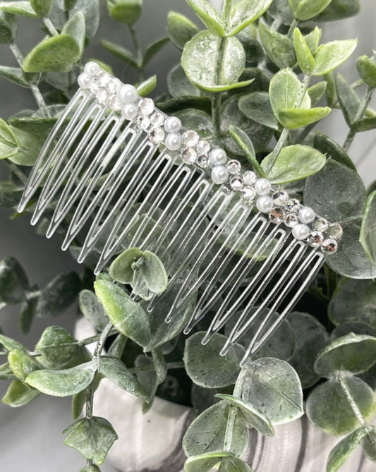 White bridal crystal Rhinestone Pearl hair comb accessory side Comb 3.5” clear plastic side Comb #005