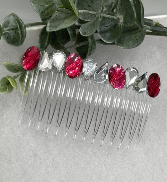 Hot pink clear faux Rhinestone  hair comb accessory side Comb 3.5” plastic side Comb