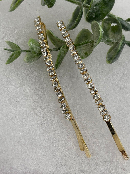 Clear Crystal crystal rhinestone approximately 3.5” large gold tone hair pins 2 pc set wedding bridal shower