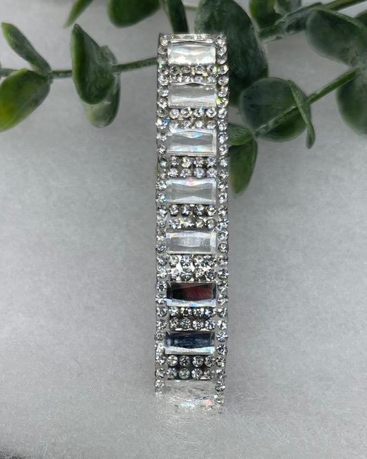 Crystal clear silver Acrylic rhinestone silver tone hair clip barrettes approximately 3.0” long hair accessory