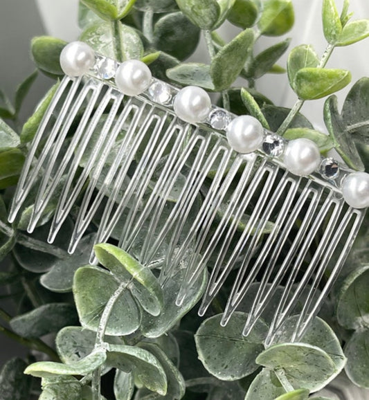 White bridal crystal Rhinestone Pearl hair comb accessory side Comb 3.5” clear plastic side Comb #001