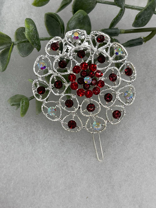 Ruby Red Crystal rhinestone hair clip approximately 2.0” wedding bridal shower engagement formal princess accessory