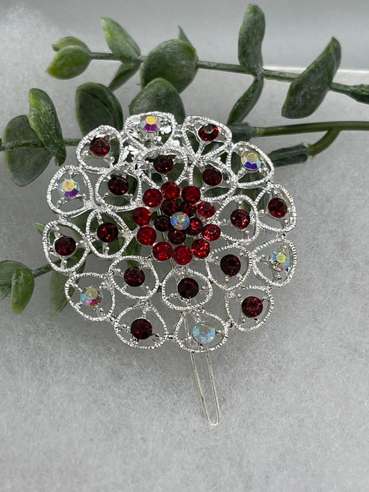 Ruby Red Crystal rhinestone hair clip approximately 2.0” wedding bridal shower engagement formal princess accessory