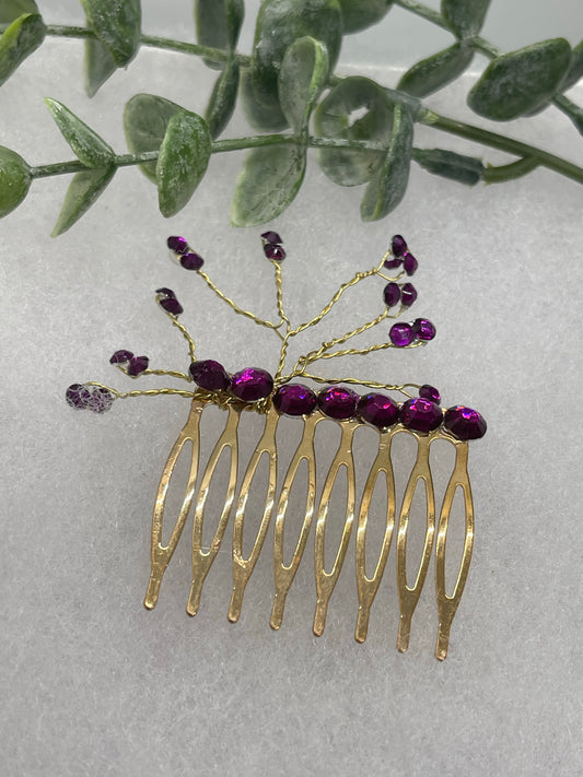 Purple crystal  2.0” gold tone bridal side Comb accents vine handmade by hairdazzzel wedding accessory bride princess gifts Shower hair accessory