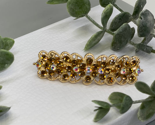 Golden Crystal rhinestone barrette approximately 3.0” gold tone formal hair accessories gift wedding bridesmaid