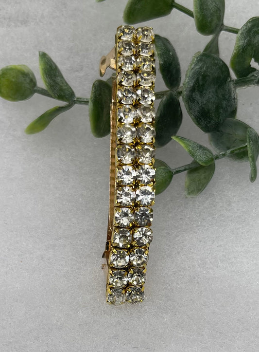 Clear  Crystal Rhinestone Barrette approximately 3.0”Metal gold  tone formal hair accessory gift wedding bridal shower accessories