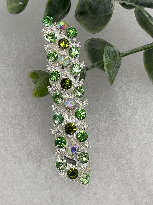 Green Crystal rhinestone barrette approximately 3.0” wedding bridal shower engagement formal princess accessory at