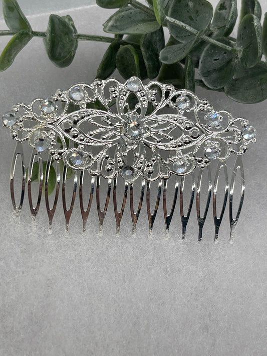 Clear crystal rhinestone 3.5” Silver side comb Antique vintage style bridal Wedding shower sweet 16 birthday princess bridesmaid hair accessory