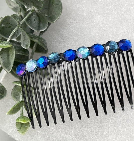 Royal blue Blue  faux Rhinestone  hair comb accessory side Comb 3.5” plastic side Comb