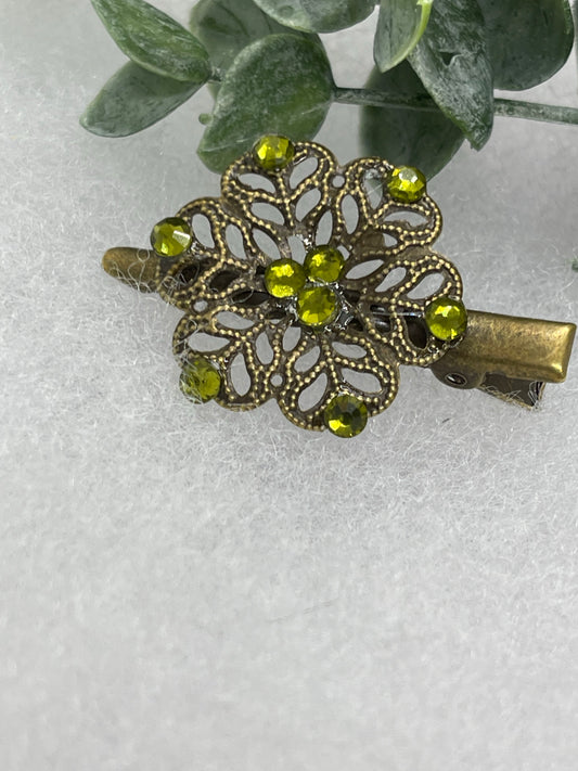 Yellow crystal rhinestone flower 2.0”alligator clip Antique vintage style bridal Wedding shower sweet 16 birthday princess bridesmaid hair accessory