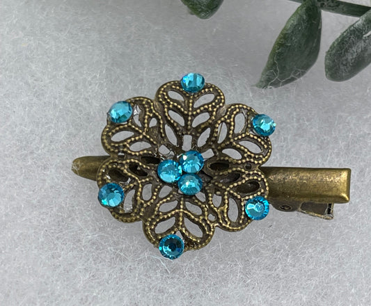 Light blue Crystal vintage antique style flower hair alligator clip approximately 2.0” long Handmade hair accessory bridal wedding Retro