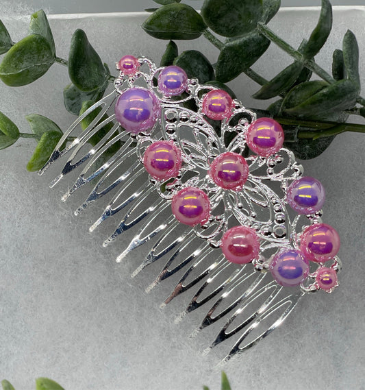 Pink purple faux pearl vintage style tone side comb hair accessory accessories gift birthday event formal bridesmaid wedding  3.5” side comb