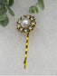 Gold Crystal Pearl flower vintage antique style hair pin approximately 2.5” long Handmade hair accessory bridal wedding Retro