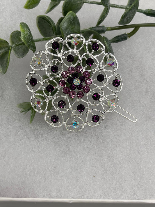 Purple Crystal rhinestone hair clip approximately 2.0” wedding bridal shower engagement formal princess accessory