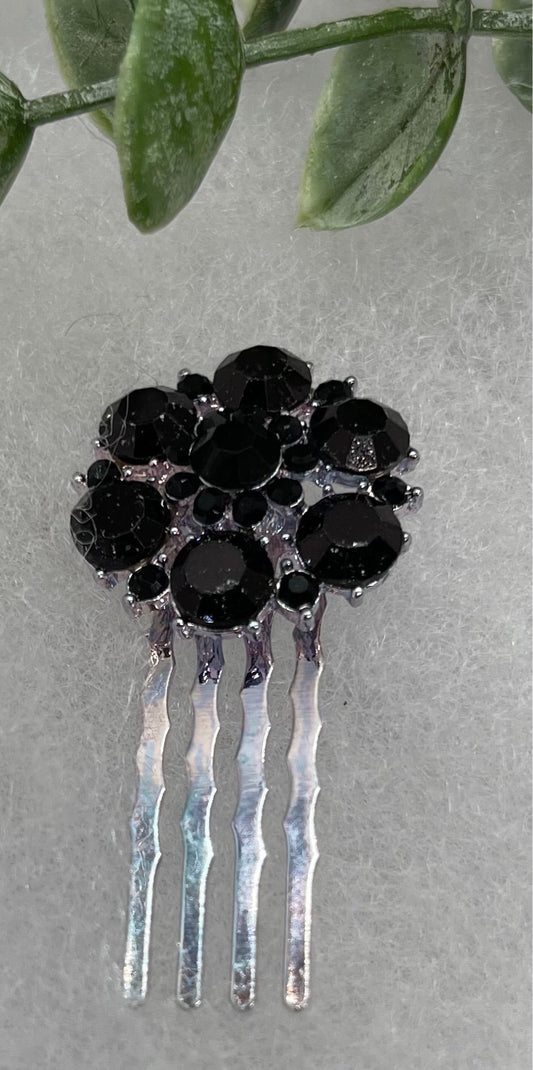 Black crystal rhinestone flower approximately 2.0” hair side comb wedding bridal shower engagement formal princess accessory accessories