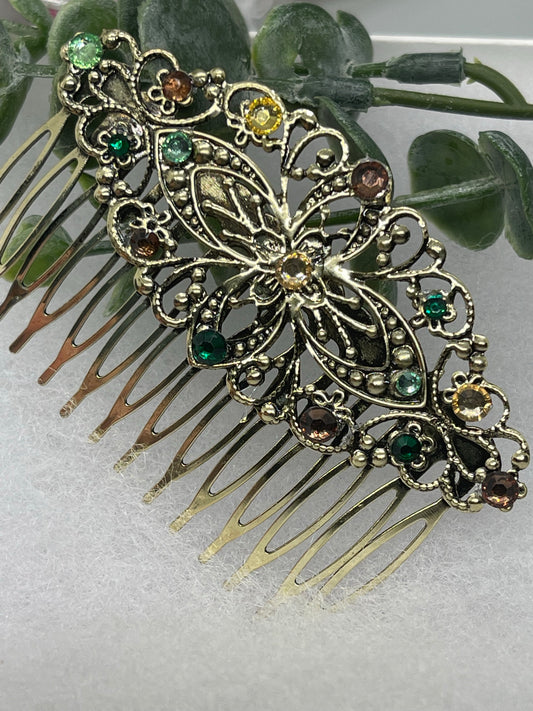 Camouflage Crystal vintage antique style leaf  side hair comb approximately 3.5” long  Handmade hair accessory bridal wedding Retro