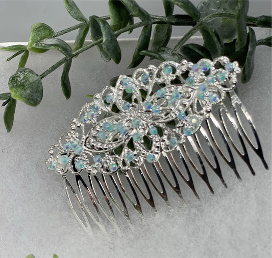 Baby Blue crystal vintage style silver tone side comb hair accessory accessories gift birthday event formal bridesmaid wedding